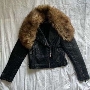 Top shop faux fur/ faux leather jacket (removable fur)